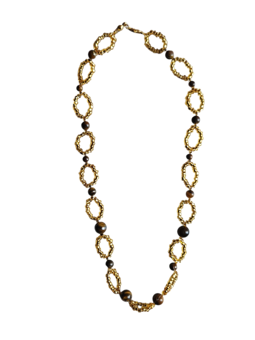 Elegant Gold and Tigers Eye Beaded Necklace
